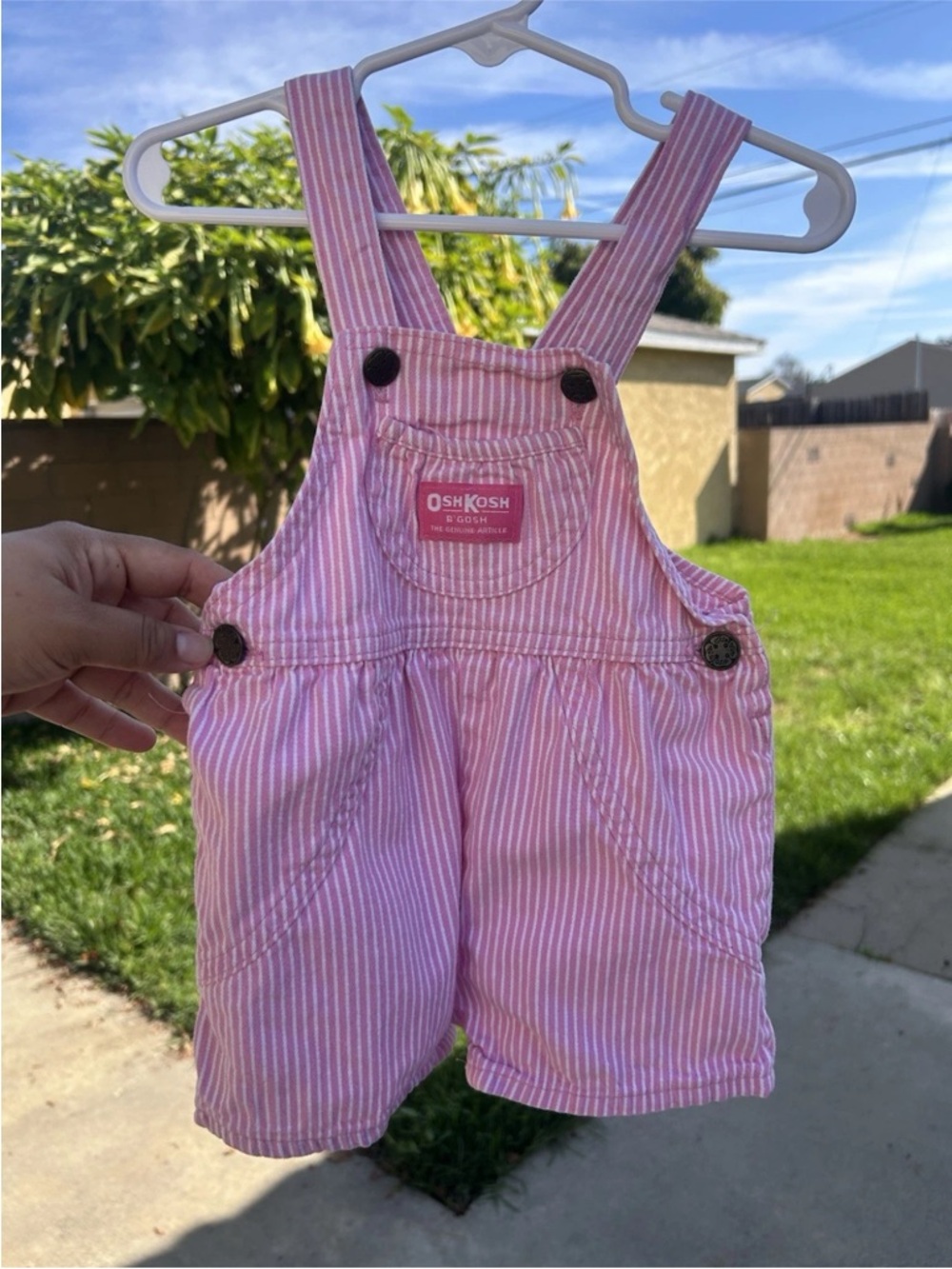 Vintage OshKosh B'gosh Pink and White Striped Shortall Romper